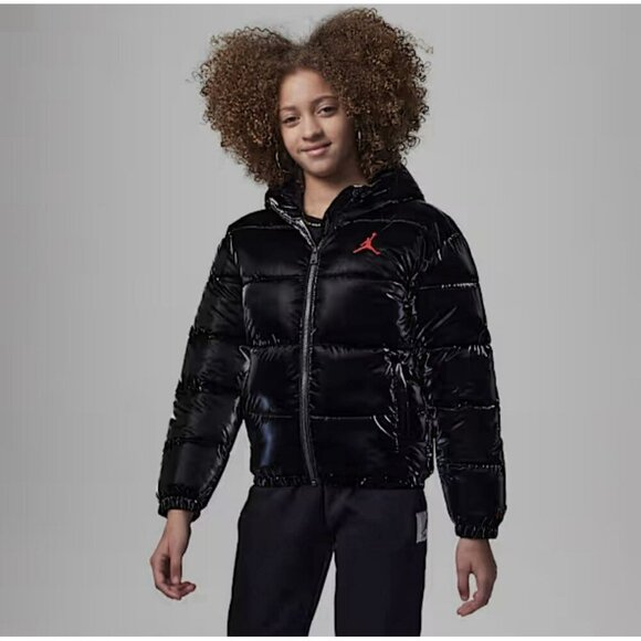 Nike Kids Air Jordan Boxy Fit Puffer Jacket Shiny XL EUC - Picture 1 of 5